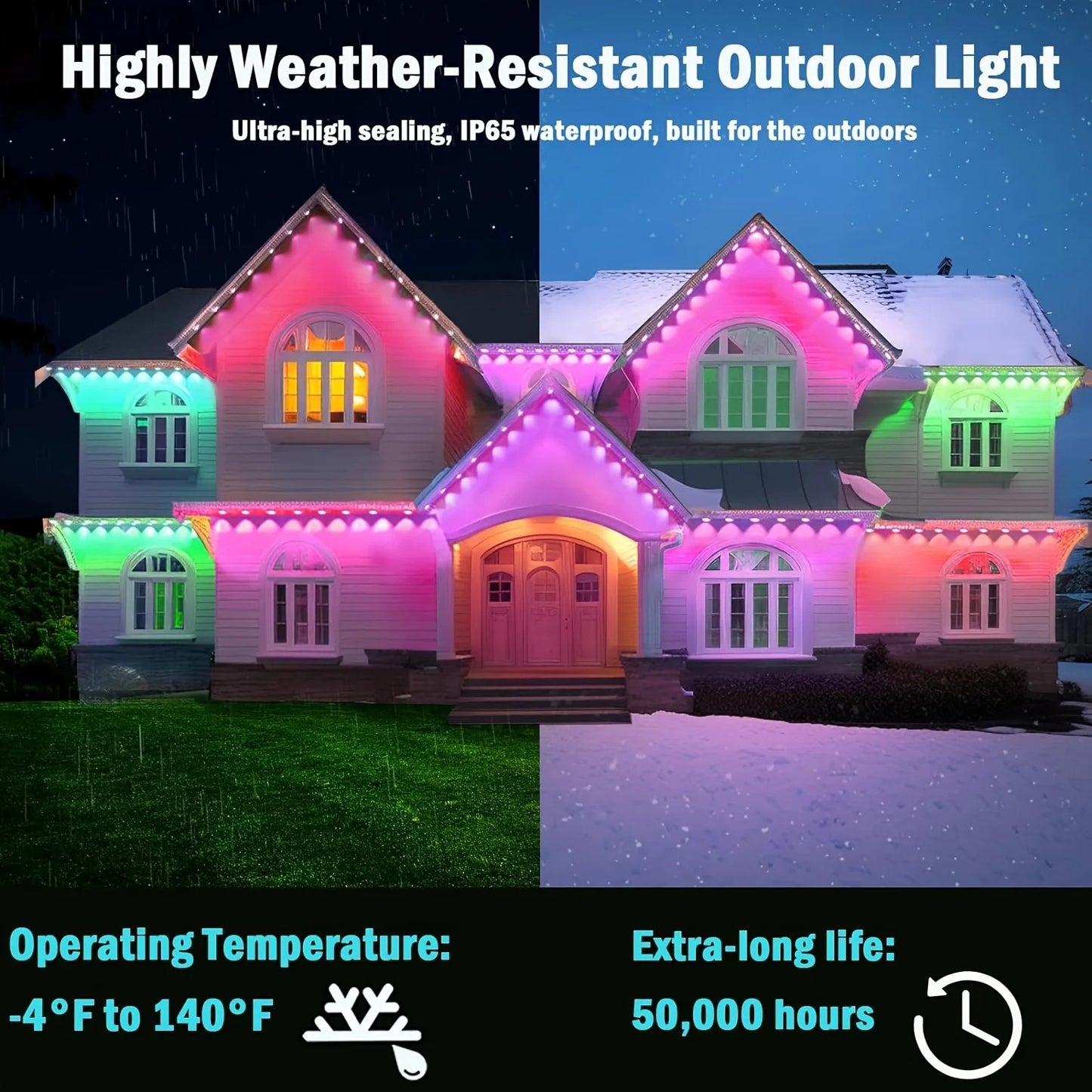 148FT APP Permanent Outdoor Eaves LED Lights Waterproof Smart RGBIC String Lights DIY Scene Full House Christmas Lighting Decor