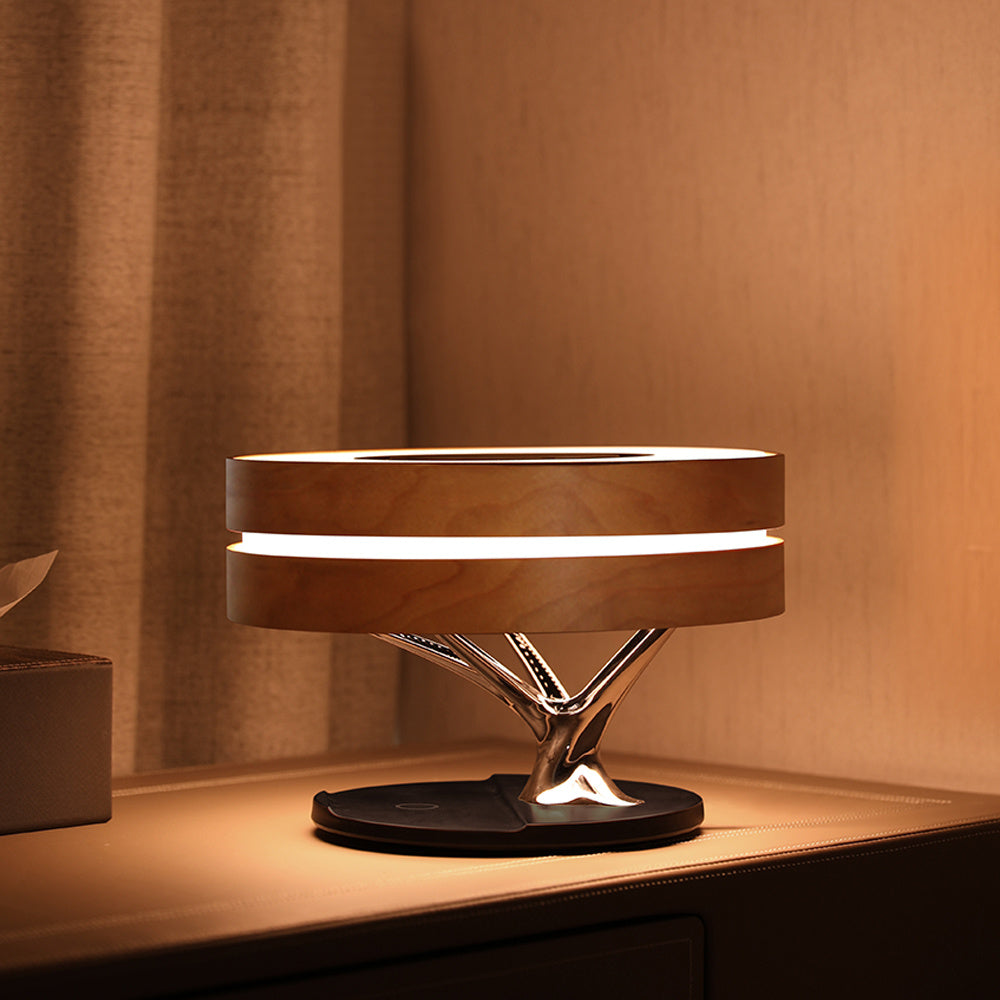 Smart LED Bedside Lamp Bluetooth Speaker with Wireless Charging and WiFi Connectivity