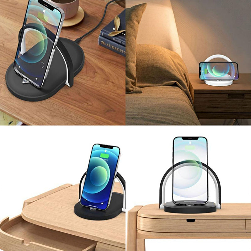 Multifunctional 15W Fast Charging Foldable Wireless Charger with Adjustable LED Night Light and Mobile Stand